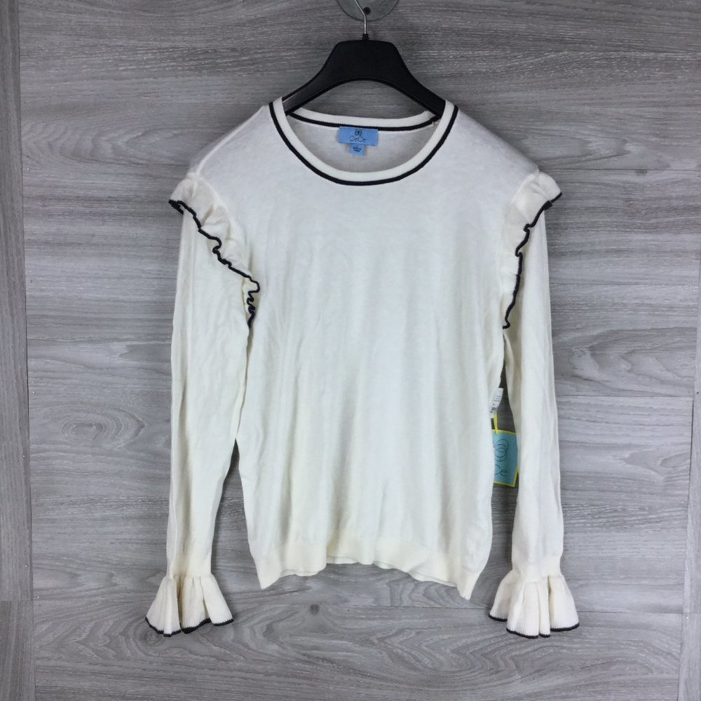 CeCe by Cynthia Steffe Contrast Ruffled Sweater
